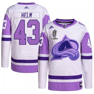 Adidas Darren Helm Colorado Avalanche Youth Authentic Hockey Fights Cancer 2022 Stanley Cup Champions Jersey - White/Purple