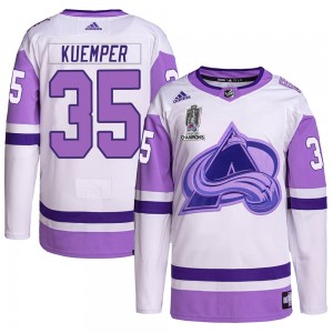 Adidas Darcy Kuemper Colorado Avalanche Youth Authentic Hockey Fights Cancer 2022 Stanley Cup Champions Jersey - White/Purple