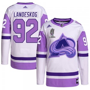 Adidas Gabriel Landeskog Colorado Avalanche Youth Authentic Hockey Fights Cancer 2022 Stanley Cup Champions Jersey - White/Purpl
