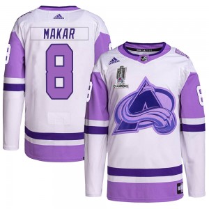 Adidas Cale Makar Colorado Avalanche Youth Authentic Hockey Fights Cancer 2022 Stanley Cup Champions Jersey - White/Purple