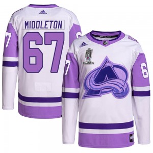 Adidas Keaton Middleton Colorado Avalanche Youth Authentic Hockey Fights Cancer 2022 Stanley Cup Champions Jersey - White/Purple