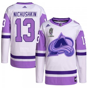 Adidas Valeri Nichushkin Colorado Avalanche Youth Authentic Hockey Fights Cancer 2022 Stanley Cup Champions Jersey - White/Purpl