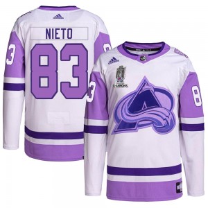 Adidas Matt Nieto Colorado Avalanche Youth Authentic Hockey Fights Cancer 2022 Stanley Cup Champions Jersey - White/Purple