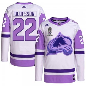 Adidas Fredrik Olofsson Colorado Avalanche Youth Authentic Hockey Fights Cancer 2022 Stanley Cup Champions Jersey - White/Purple