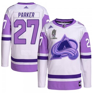 Adidas Scott Parker Colorado Avalanche Youth Authentic Hockey Fights Cancer 2022 Stanley Cup Champions Jersey - White/Purple