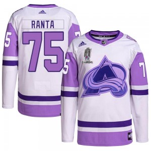 Adidas Sampo Ranta Colorado Avalanche Youth Authentic Hockey Fights Cancer 2022 Stanley Cup Champions Jersey - White/Purple