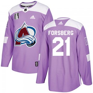 Adidas Peter Forsberg Colorado Avalanche Men's Authentic Fights Cancer Practice 2022 Stanley Cup Final Patch Jersey - Purple