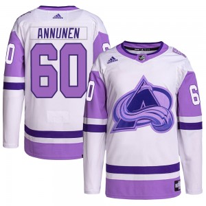 Adidas Justus Annunen Colorado Avalanche Men's Authentic Hockey Fights Cancer Primegreen Jersey - White/Purple