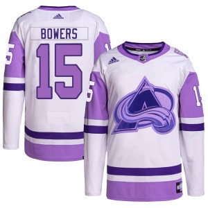 Adidas Shane Bowers Colorado Avalanche Men's Authentic Hockey Fights Cancer Primegreen Jersey - White/Purple