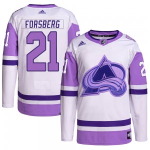 Adidas Peter Forsberg Colorado Avalanche Men's Authentic Hockey Fights Cancer Primegreen Jersey - White/Purple