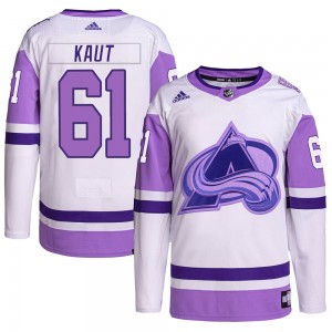 Adidas Martin Kaut Colorado Avalanche Men's Authentic Hockey Fights Cancer Primegreen Jersey - White/Purple