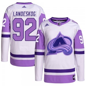 Adidas Gabriel Landeskog Colorado Avalanche Men's Authentic Hockey Fights Cancer Primegreen Jersey - White/Purple
