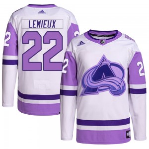 Adidas Claude Lemieux Colorado Avalanche Men's Authentic Hockey Fights Cancer Primegreen Jersey - White/Purple