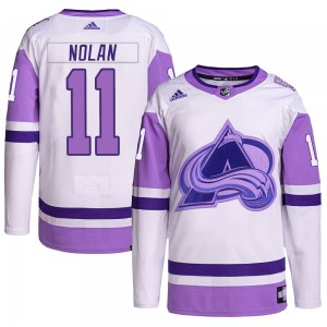 Adidas Owen Nolan Colorado Avalanche Men's Authentic Hockey Fights Cancer Primegreen Jersey - White/Purple