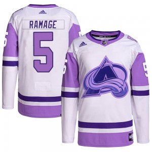 Adidas Rob Ramage Colorado Avalanche Men's Authentic Hockey Fights Cancer Primegreen Jersey - White/Purple