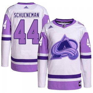Adidas Corey Schueneman Colorado Avalanche Men's Authentic Hockey Fights Cancer Primegreen Jersey - White/Purple