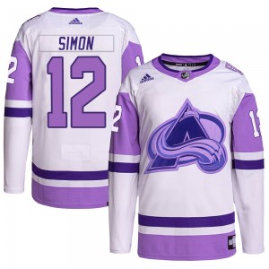 Adidas Chris Simon Colorado Avalanche Men's Authentic Hockey Fights Cancer Primegreen Jersey - White/Purple