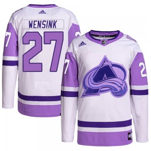 Adidas John Wensink Colorado Avalanche Men's Authentic Hockey Fights Cancer Primegreen Jersey - White/Purple