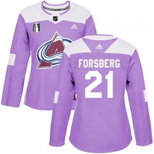 Adidas Peter Forsberg Colorado Avalanche Women's Authentic Fights Cancer Practice 2022 Stanley Cup Final Patch Jersey - Purple