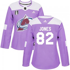 Adidas Caleb Jones Colorado Avalanche Women's Authentic Fights Cancer Practice 2022 Stanley Cup Final Patch Jersey - Purple
