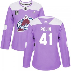 Adidas Jason Polin Colorado Avalanche Women's Authentic Fights Cancer Practice 2022 Stanley Cup Final Patch Jersey - Purple
