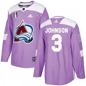 Adidas Jack Johnson Colorado Avalanche Youth Authentic Fights Cancer Practice 2022 Stanley Cup Final Patch Jersey - Purple