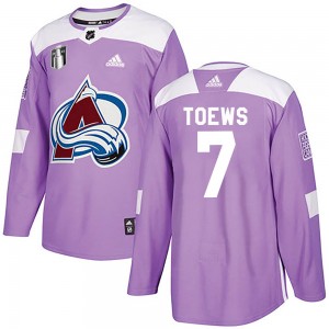 Adidas Devon Toews Colorado Avalanche Youth Authentic Fights Cancer Practice 2022 Stanley Cup Final Patch Jersey - Purple
