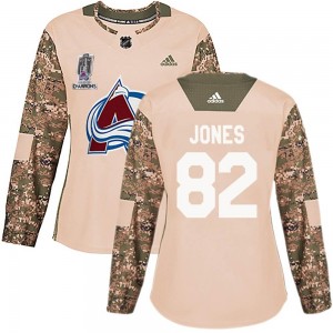 Adidas Caleb Jones Colorado Avalanche Women's Authentic Veterans Day Practice 2022 Stanley Cup Champions Jersey - Camo