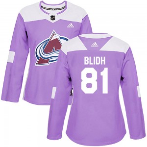 Adidas Anton Blidh Colorado Avalanche Women's Authentic Fights Cancer Practice Jersey - Purple
