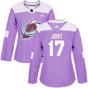 Adidas Tyson Jost Colorado Avalanche Women's Authentic Fights Cancer Practice Jersey - Purple