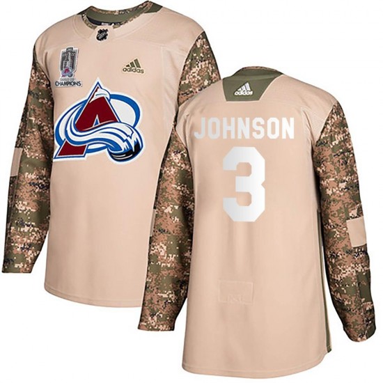 Adidas Jack Johnson Colorado Avalanche Men's Authentic Veterans Day Practice 2022 Stanley Cup Champions Jersey - Camo