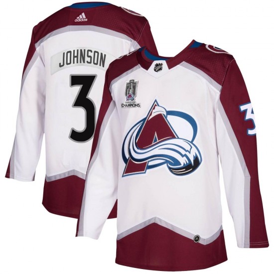 Adidas Jack Johnson Colorado Avalanche Men's Authentic 2020/21 Away 2022 Stanley Cup Champions Jersey - White