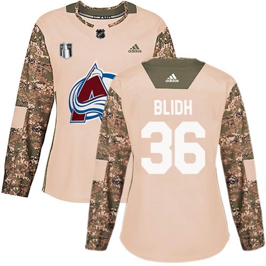 Adidas Anton Blidh Colorado Avalanche Women's Authentic Veterans Day Practice 2022 Stanley Cup Final Patch Jersey - Camo