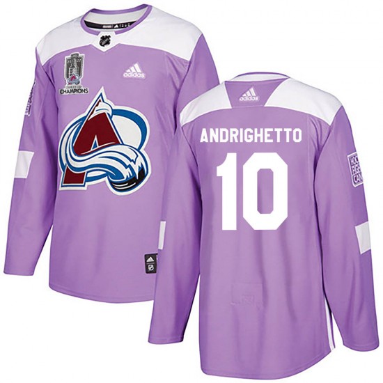 Adidas Sven Andrighetto Colorado Avalanche Youth Authentic Fights Cancer Practice 2022 Stanley Cup Champions Jersey - Purple