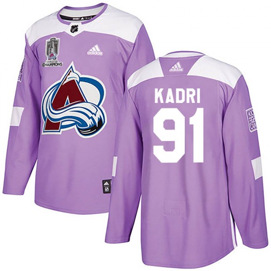 Adidas Nazem Kadri Colorado Avalanche Youth Authentic Fights Cancer Practice 2022 Stanley Cup Champions Jersey - Purple