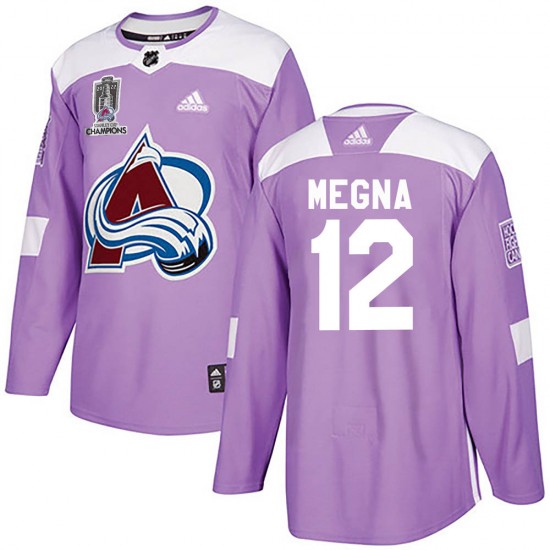 Adidas Jayson Megna Colorado Avalanche Youth Authentic Fights Cancer Practice 2022 Stanley Cup Champions Jersey - Purple