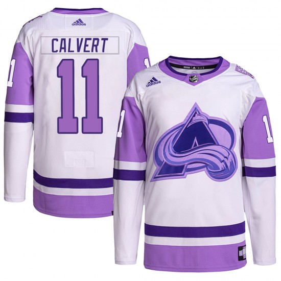 Adidas Matt Calvert Colorado Avalanche Youth Authentic Hockey Fights Cancer Primegreen Jersey - White/Purple