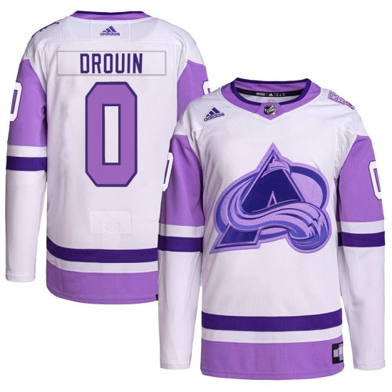 Adidas Jonathan Drouin Colorado Avalanche Youth Authentic Hockey Fights Cancer Primegreen Jersey - White/Purple