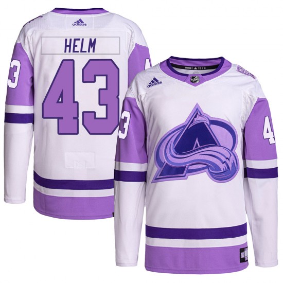 Adidas Darren Helm Colorado Avalanche Youth Authentic Hockey Fights Cancer Primegreen Jersey - White/Purple