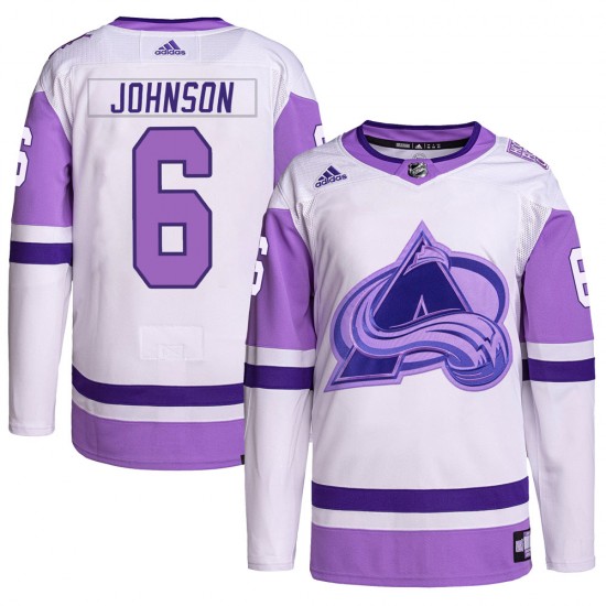 Adidas Erik Johnson Colorado Avalanche Youth Authentic Hockey Fights Cancer Primegreen Jersey - White/Purple
