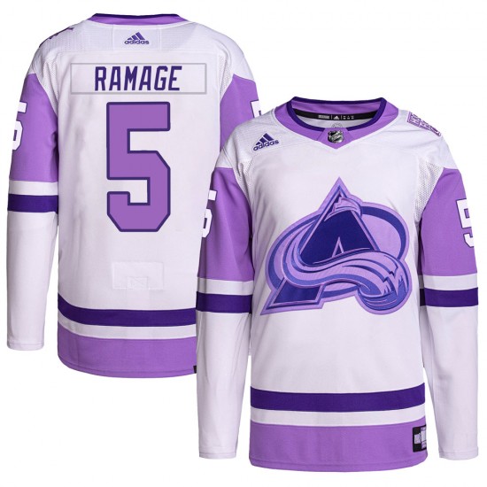 Adidas Rob Ramage Colorado Avalanche Youth Authentic Hockey Fights Cancer Primegreen Jersey - White/Purple