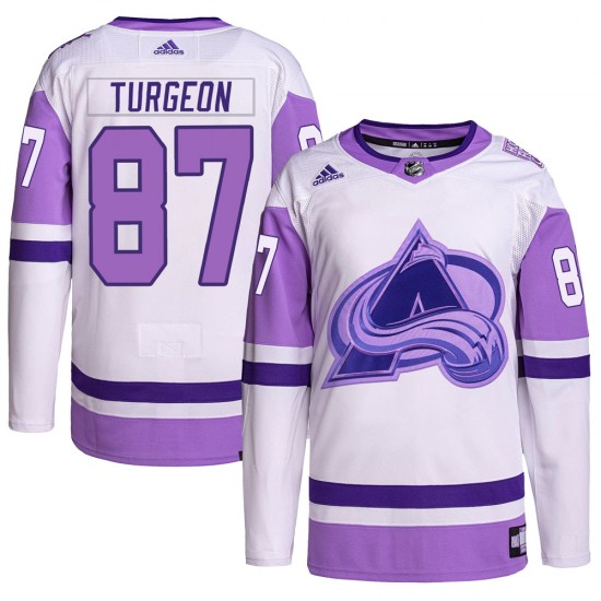 Adidas Pierre Turgeon Colorado Avalanche Youth Authentic Hockey Fights Cancer Primegreen Jersey - White/Purple