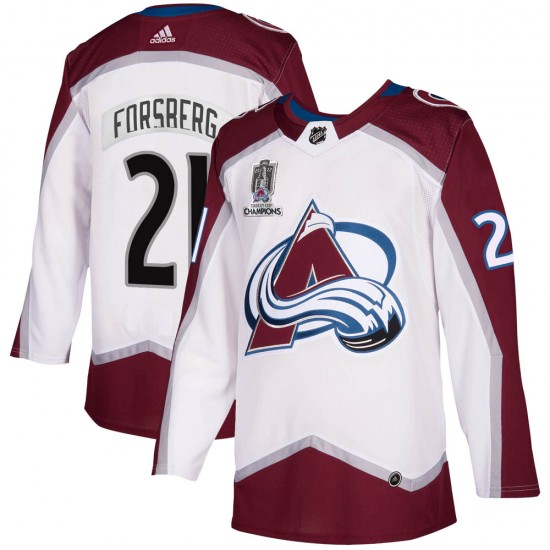 Adidas Peter Forsberg Colorado Avalanche Youth Authentic 2020/21 Away 2022 Stanley Cup Champions Jersey - White