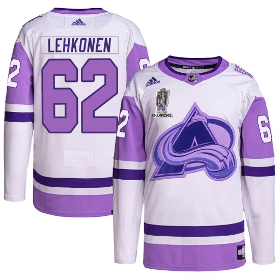 Adidas Artturi Lehkonen Colorado Avalanche Men's Authentic Hockey Fights Cancer 2022 Stanley Cup Champions Jersey - White/Purple