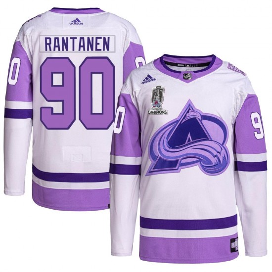 Adidas Mikko Rantanen Colorado Avalanche Men's Authentic Hockey Fights Cancer 2022 Stanley Cup Champions Jersey - White/Purple