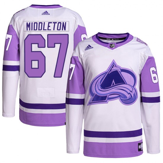 Adidas Keaton Middleton Colorado Avalanche Men's Authentic Hockey Fights Cancer Primegreen Jersey - White/Purple