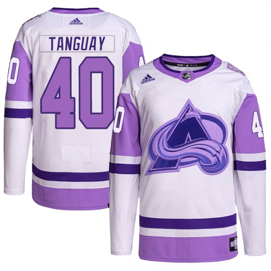 Adidas Alex Tanguay Colorado Avalanche Men's Authentic Hockey Fights Cancer Primegreen Jersey - White/Purple