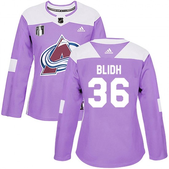 Adidas Anton Blidh Colorado Avalanche Women's Authentic Fights Cancer Practice 2022 Stanley Cup Final Patch Jersey - Purple