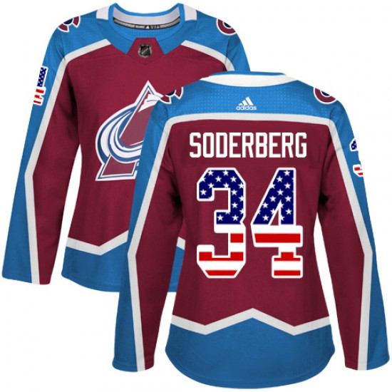 Adidas Carl Soderberg Colorado Avalanche Women's Authentic Burgundy USA Flag Fashion Jersey - Red