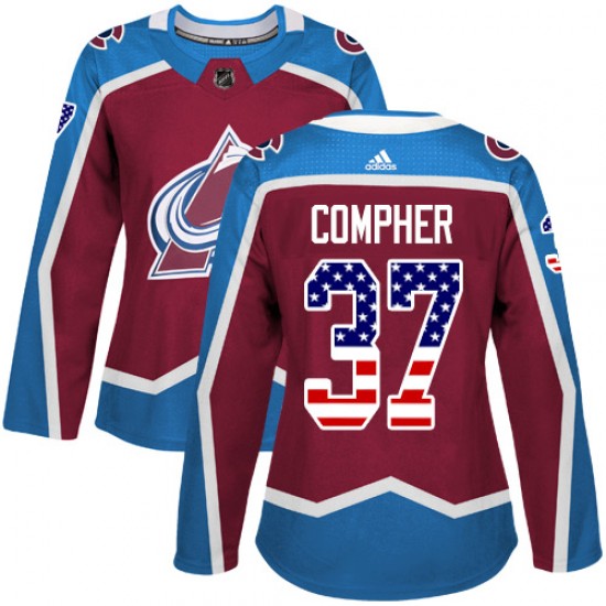 Adidas J.t. Compher Colorado Avalanche Women's Authentic J.T. Compher Burgundy USA Flag Fashion Jersey - Red